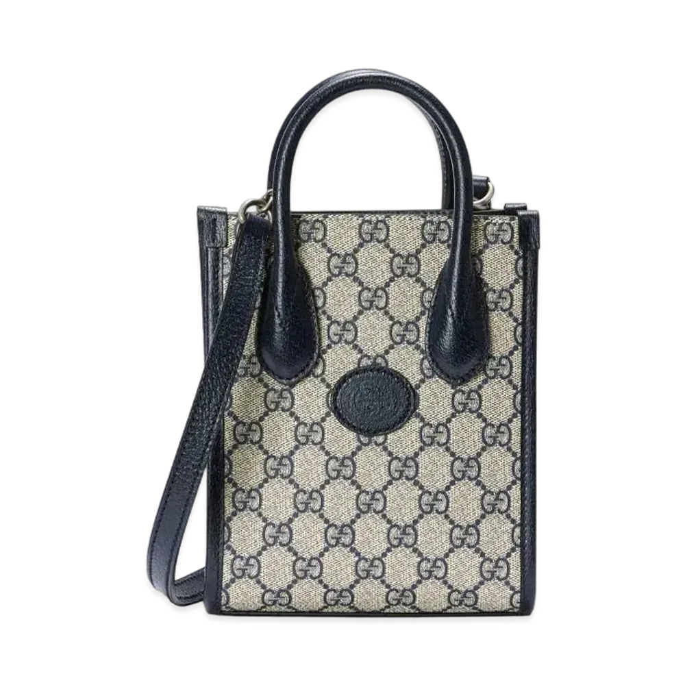 GUCCI Interlocking G Mini Tote Bag "Blue/Ivory"