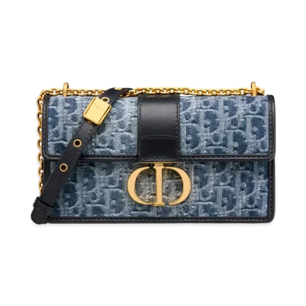 Dior 30 Montaigne East-West Bag with Chain Denim Dior Oblique Jacquard "Blue"
