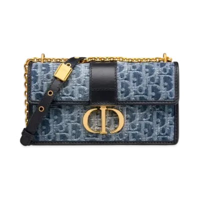 Dior 30 Montaigne East-West Bag with Chain Denim Dior Oblique Jacquard "Blue"