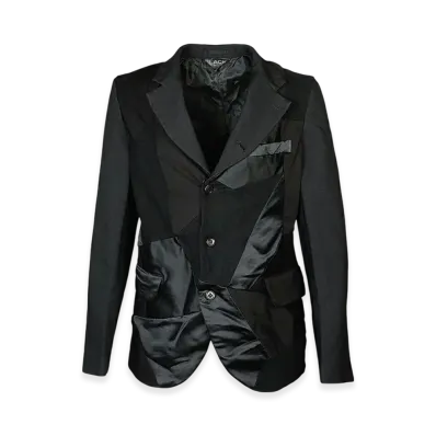 BLACK COMME des GARCONS Heavy Polyester Gabardine Patchwork Garment Treated Jacket "Black"