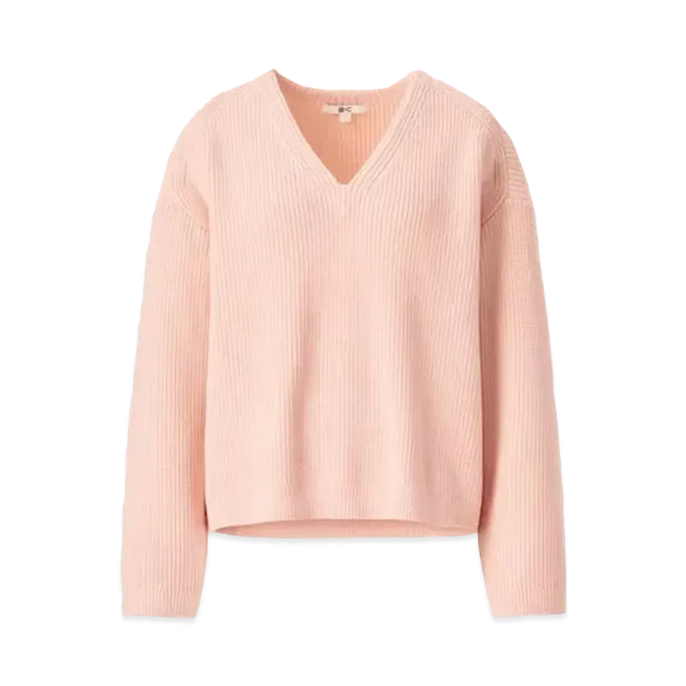 Uniqlo :C V Neck Short Sweater (Long Sleeve) "Pink"