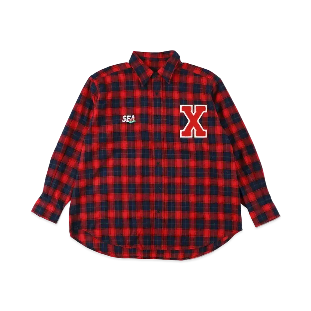 WIND AND SEA GOD SELECTION XXX PLAID FLANNEL SHIRT "Red"