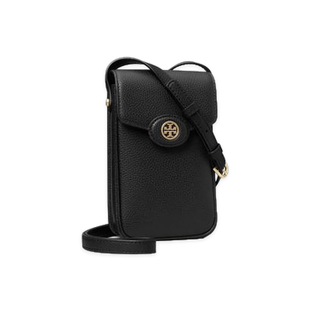 TORY BURCH Women's Robinson Pebbled Phone Crossbody "Black"