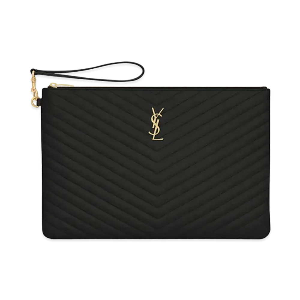 Saint Laurent Monogram Document Holder In Matelasse Leather "Black"