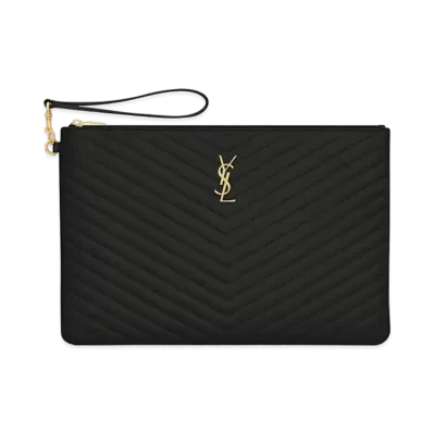 Saint Laurent Monogram Document Holder In Matelasse Leather "Black"
