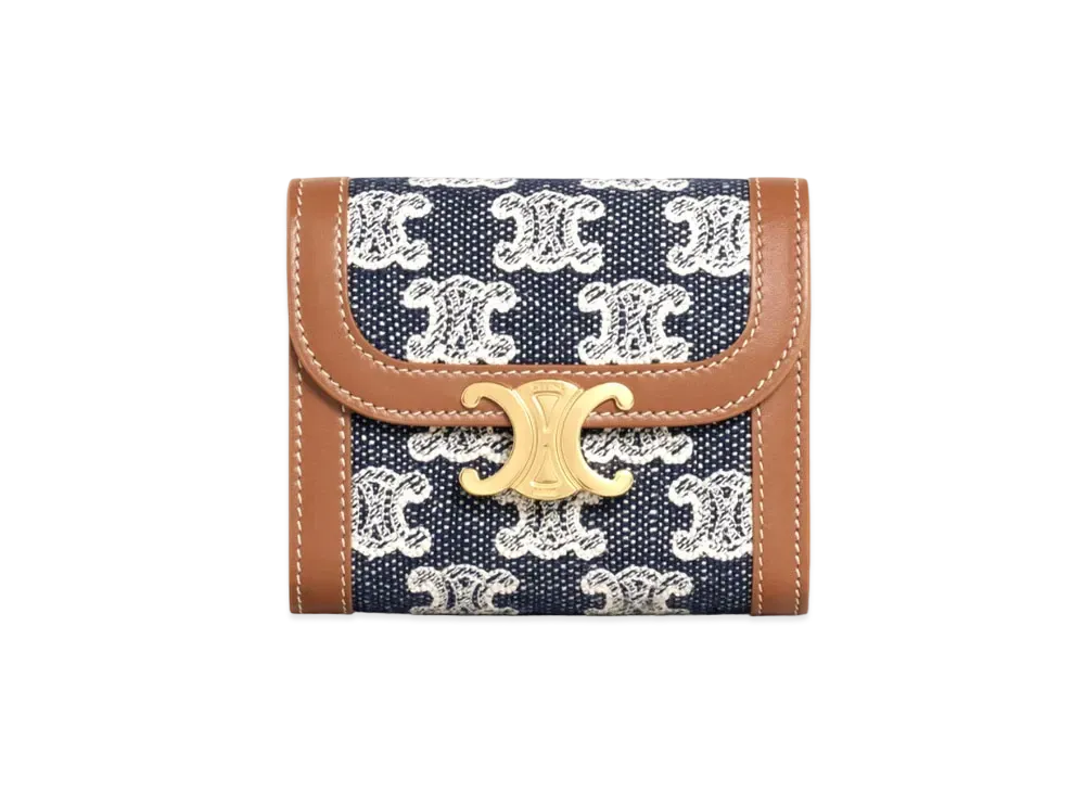 CELINE Small Triomphe Wallet in Textile with Triomphe Embroidery "Khaki"