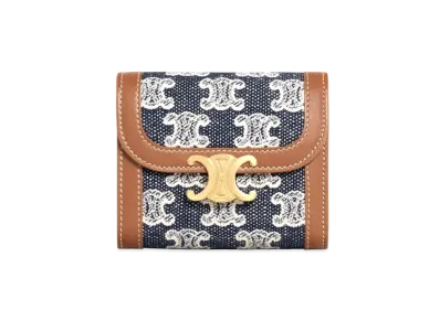CELINE Small Triomphe Wallet in Textile with Triomphe Embroidery "Khaki"