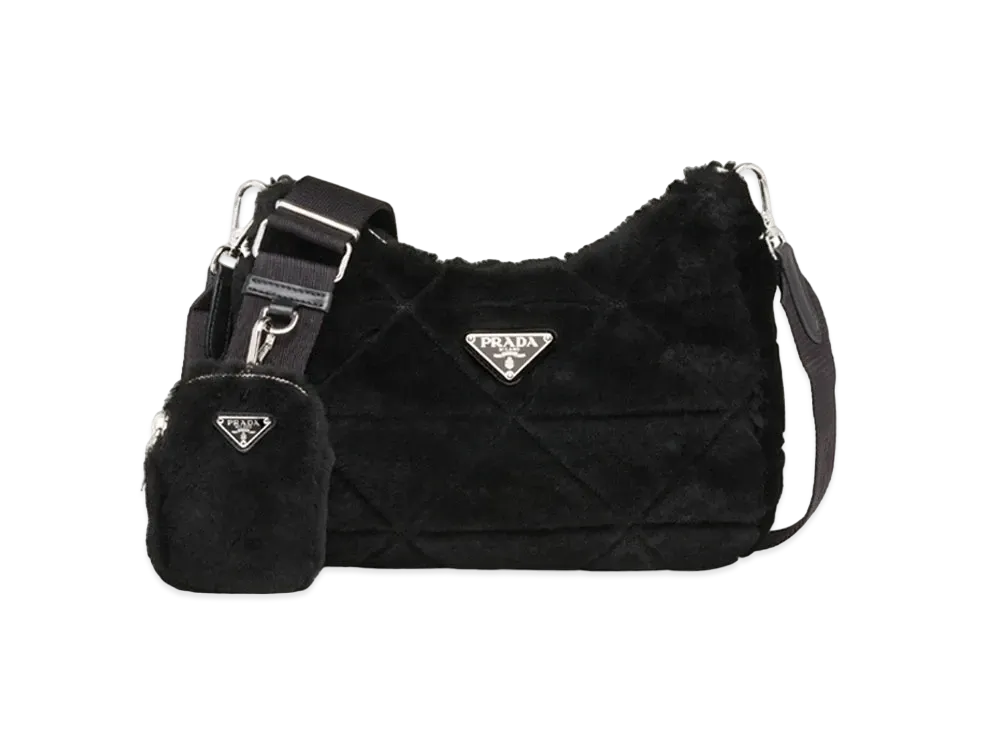 PRADA Shearling Shoulder Bag "Black"