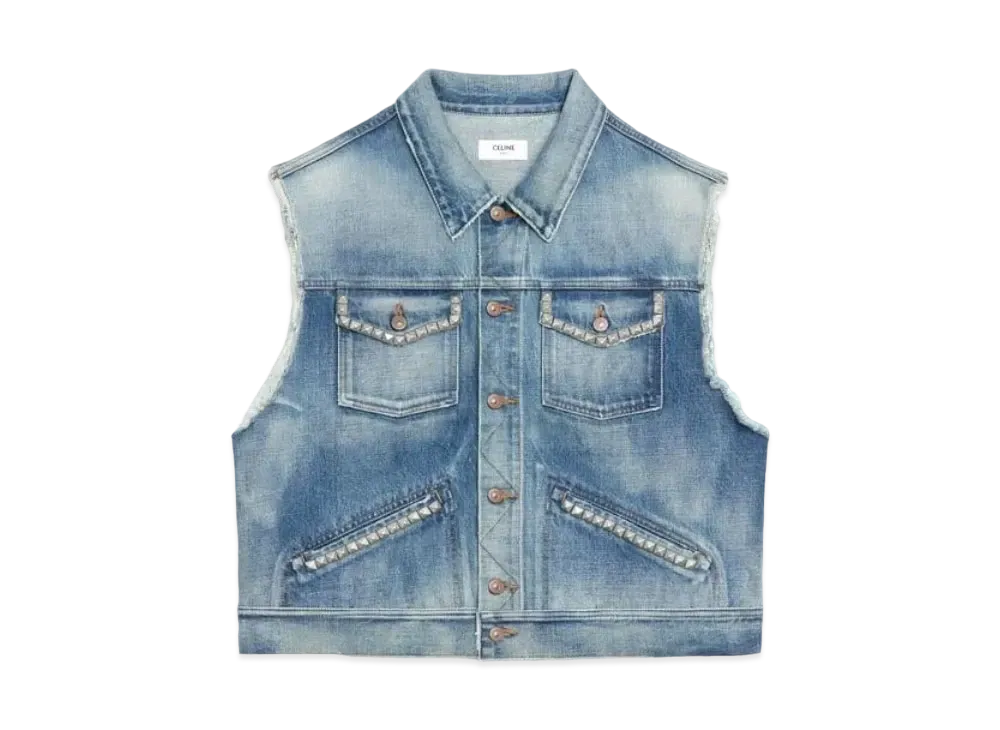 CELINE Denim Trucker Jacket With Artist Embroidery / Denim "Forever Wash"