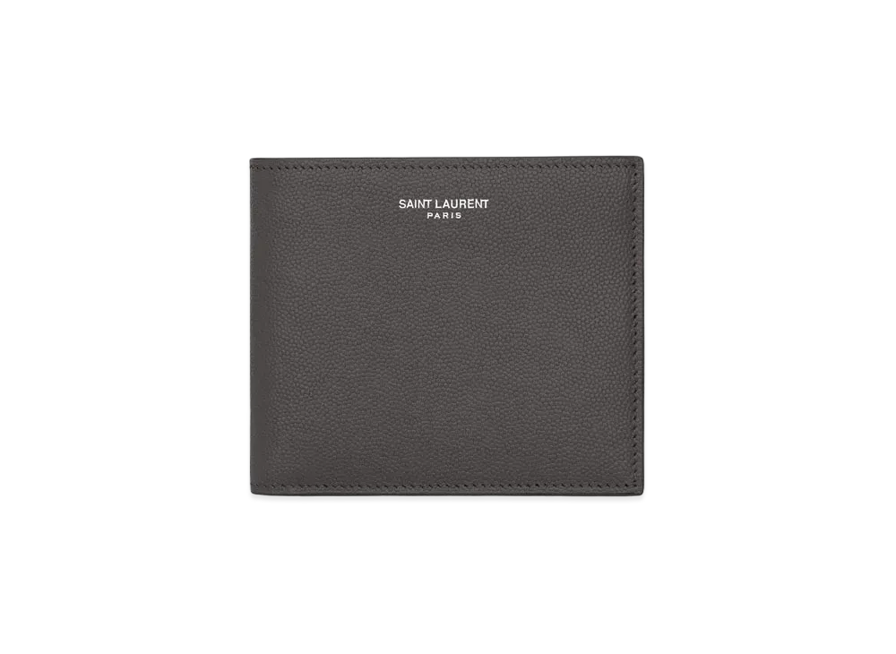 SAINT LAURENT East/West Wallet In Grain De Poudre-Embossed Leather "Storm"
