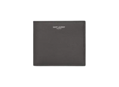 SAINT LAURENT East/West Wallet In Grain De Poudre-Embossed Leather "Storm"
