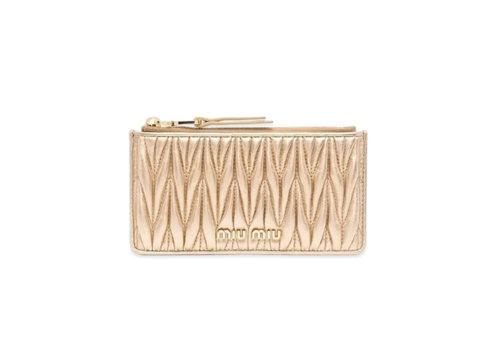 MIU MIU Matelasse Nappa Leather Zipper Wallet "Platinum"