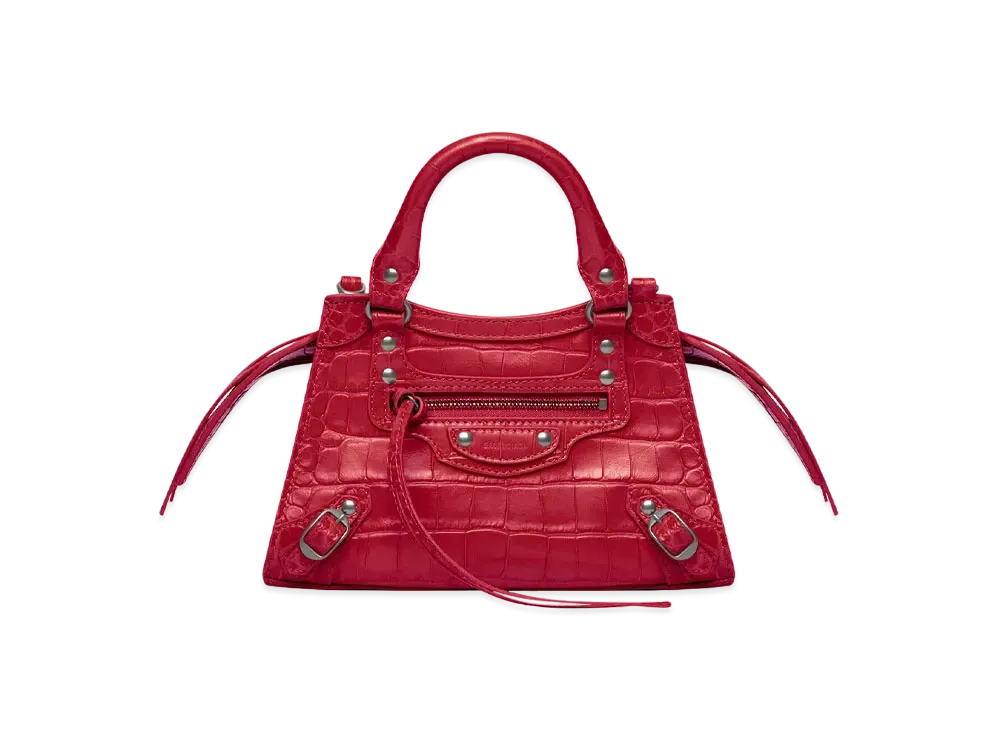BALENCIAGA Neo Classic Mini Handbag In Extra Supple Crocodile Embossed Calfskin "Dark Red"