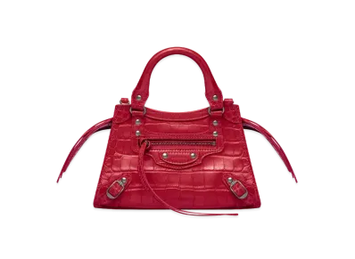 BALENCIAGA Neo Classic Mini Handbag In Extra Supple Crocodile Embossed Calfskin "Dark Red"