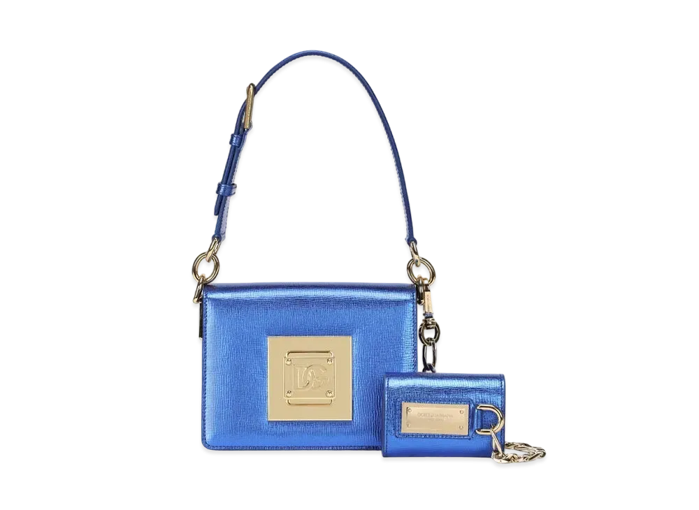 Dolce&Gabbana Shoulder Bag Small Laminate Kidskin DG Closure "Blue"