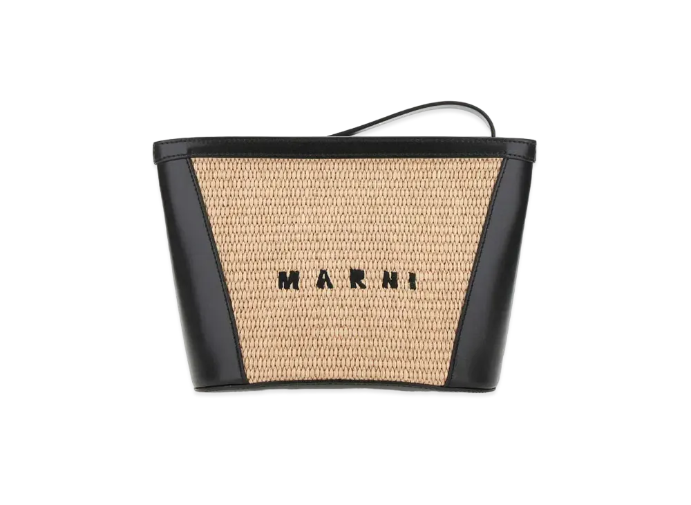 Marni Tropicalia Pouch In Black Leather And Raffia "Sandstorm/Black"