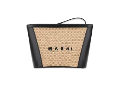 Marni Tropicalia Pouch In Black Leather And Raffia "Sandstorm/Black"