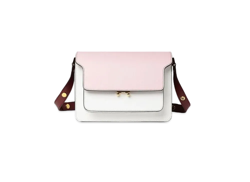 Marni TRUNK Bag in Saffiano Calfskin "Pink White/Burgundy"