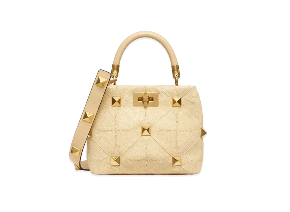 Valentino Small Roman Stud Synthetic Raffia Handle Bag "Natural"