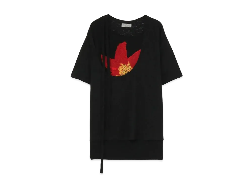 Yohji Yamamoto Pour Homme 7G FLOWER PRINT KNIT+CUT AND SEWN LAYERED SHORT SLEEVES "Black"