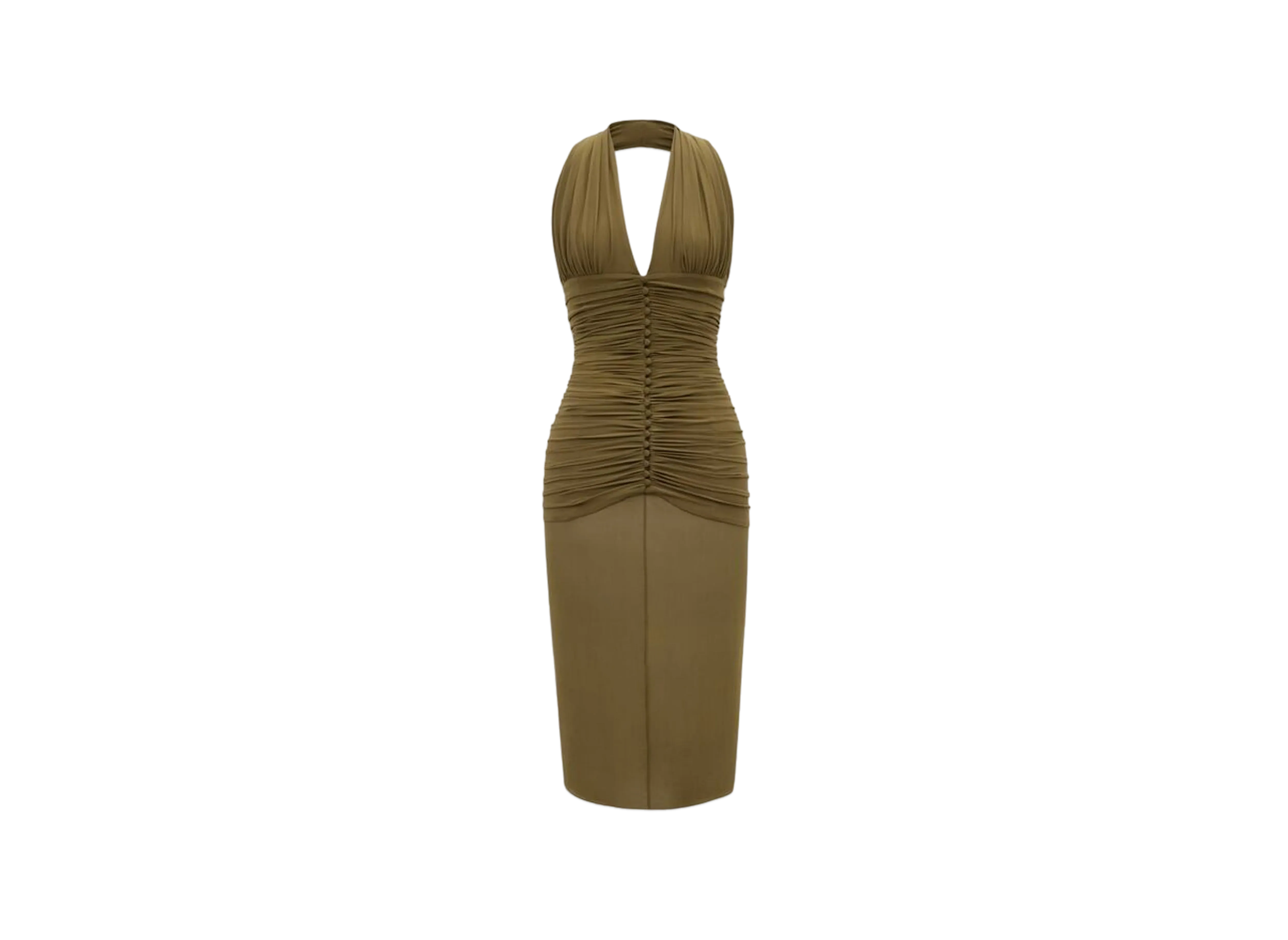 Saint Laurent Women's Halter Dress in Silk Crepe "Kaki"