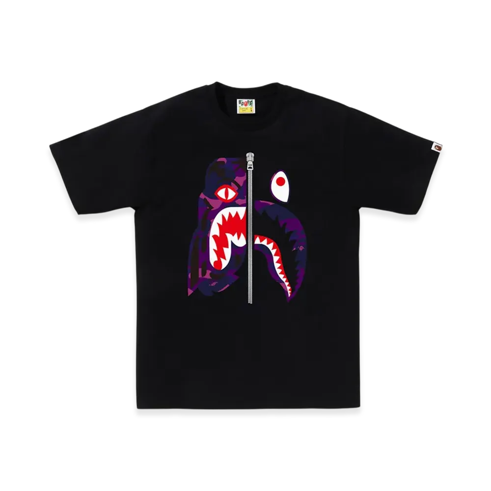 A BATHING APE Color Camo Tiger Shark Tee "Black/Purple"