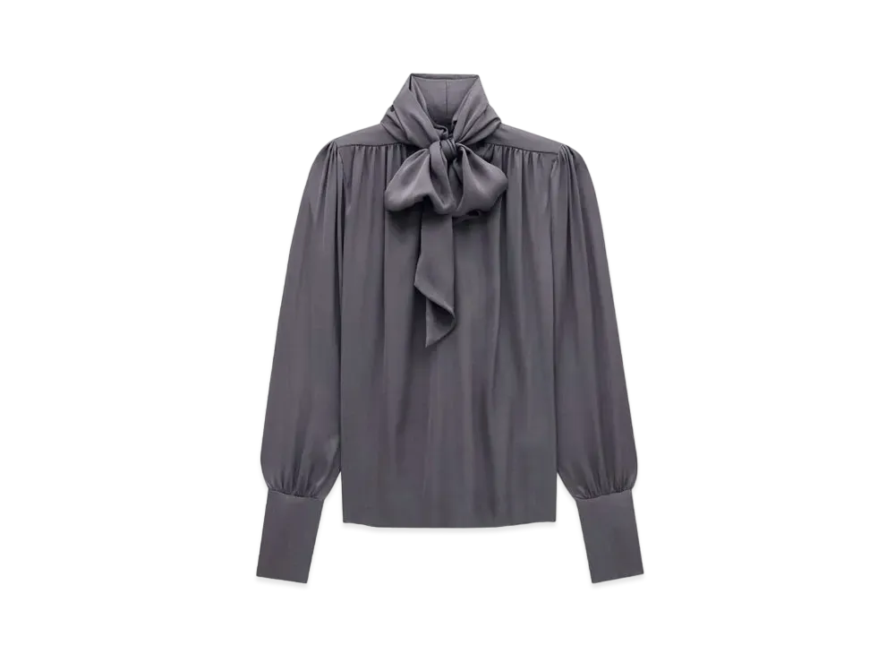 Saint Laurent Women's Blouse in Silk Charmeuse "Gris Fonce"