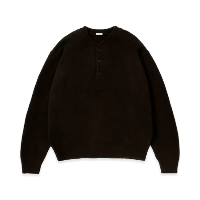 A.PRESSE Brushed Cashmere Middle Gauge Henley Neck Sweater "Brown"
