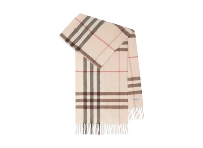Burberry Check Cashmere Scarf "Alabaster"