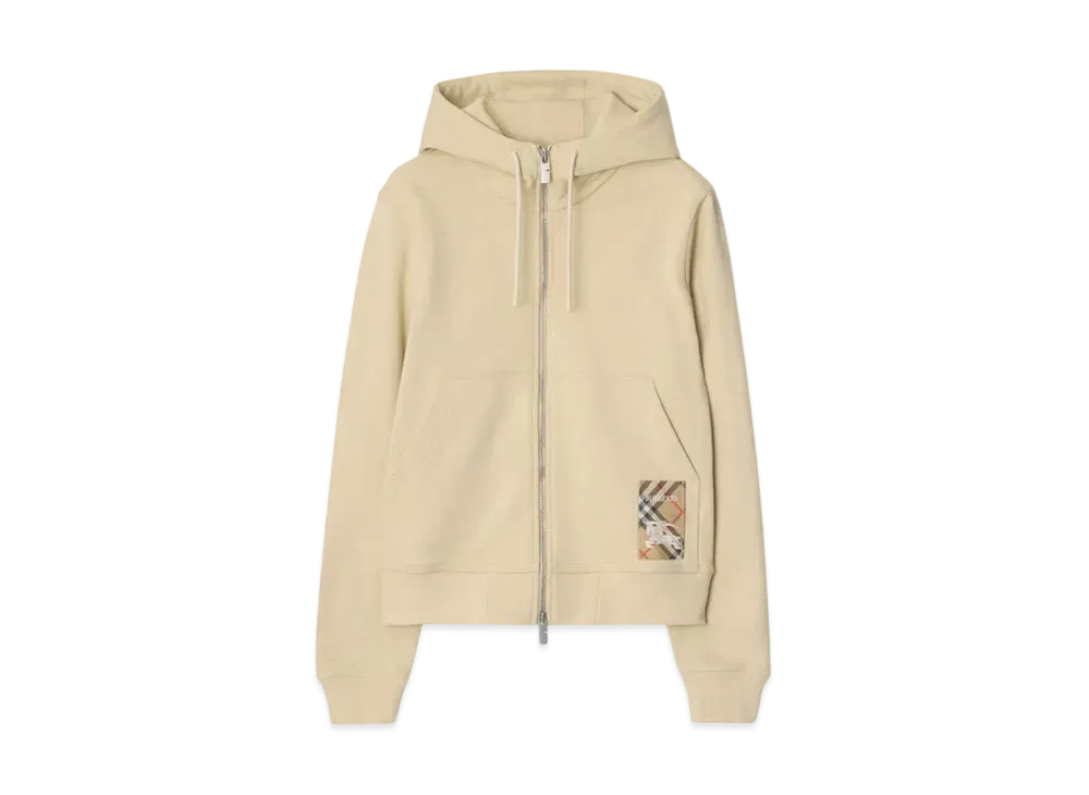 Burberry Check Label Cotton Zip Hoodie "Nutmeg"
