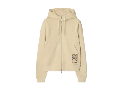 Burberry Check Label Cotton Zip Hoodie "Nutmeg"