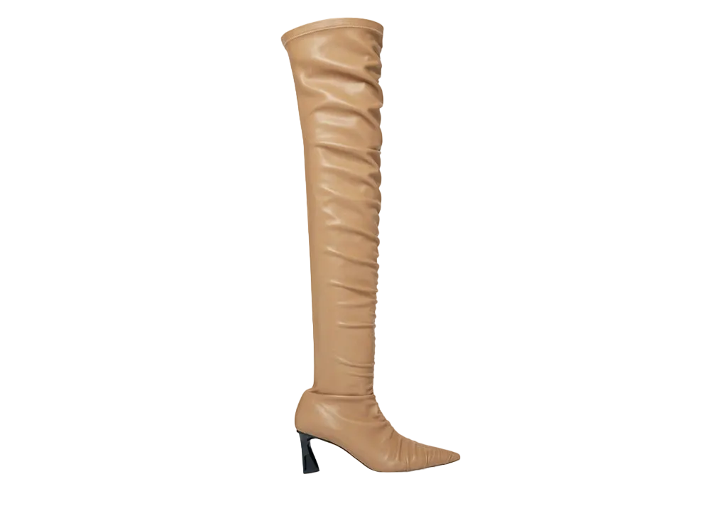 STELLA McCARTNEY Women's Elsa Ruched Thigh-High Boots "Beige Nude"