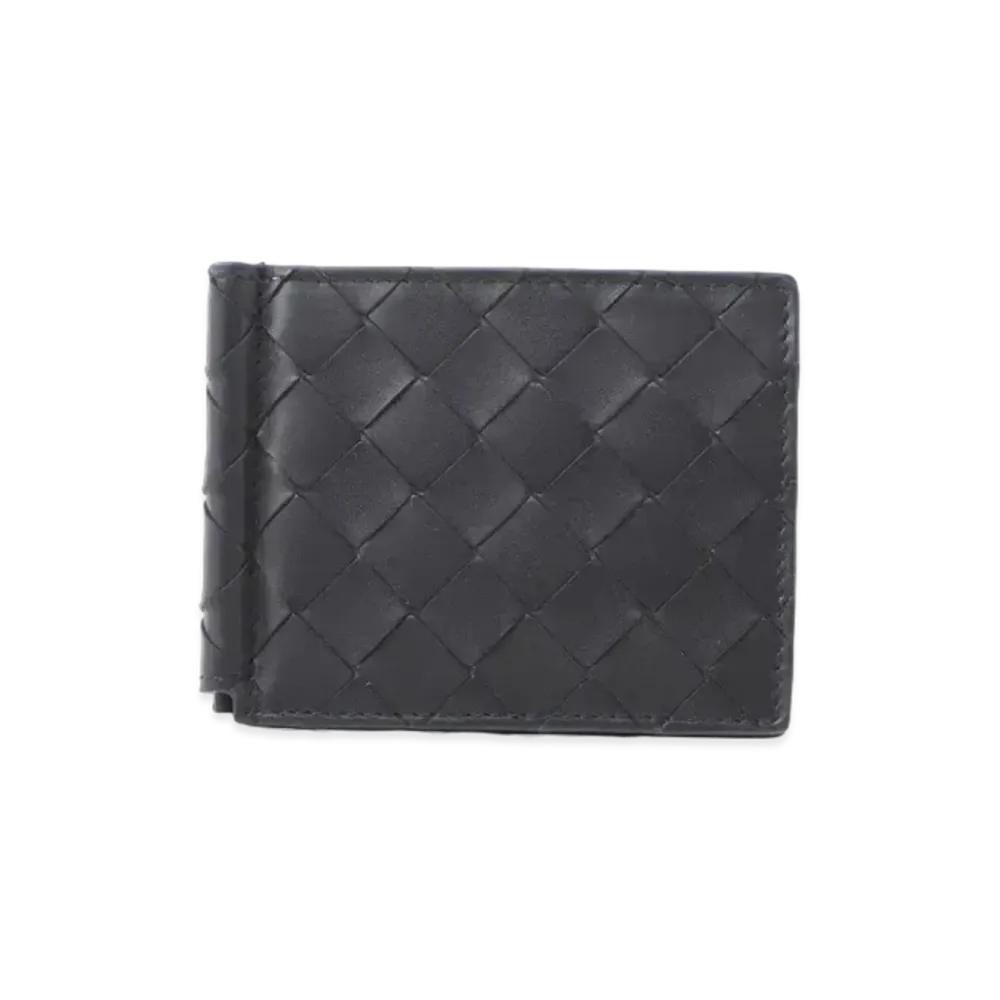 Bottega Veneta Intrecciato Calfskin Bi-fold Wallet With Money Clip "Black/Papaya"