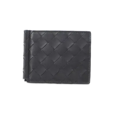 Bottega Veneta Intrecciato Calfskin Bi-fold Wallet With Money Clip "Black/Papaya"