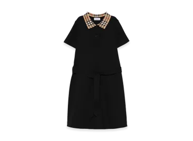 Burberry Kids Check Collar Belted Jersey Polo Dress "Black"