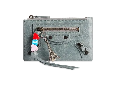 BALENCIAGA Women's Le City Long Coin And Card Holder In Arena Lambskin With Charms "Blue Grey"