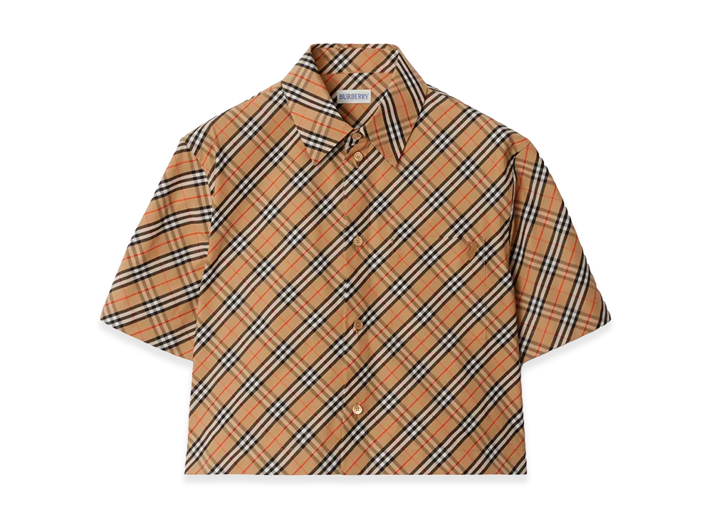 Burberry Women's B Shield Check Short Sleeve Shirt "Beige"