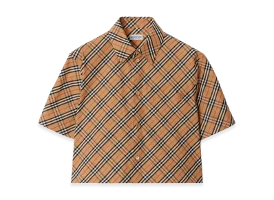 Burberry Women's B Shield Check Short Sleeve Shirt "Beige"