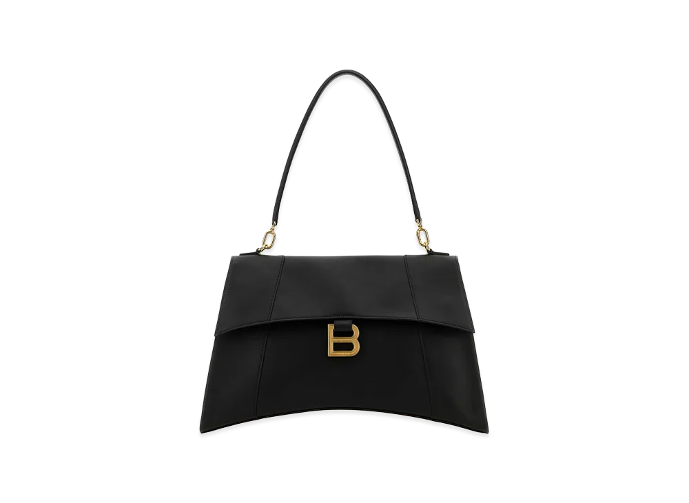 BALENCIAGA Women's Leather Hourglass Shoulder Bag "Black"