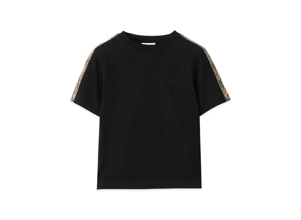 Burberry Kids Check Trim Cotton T-Shirt "Black"