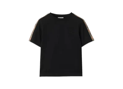 Burberry Kids Check Trim Cotton T-Shirt "Black"