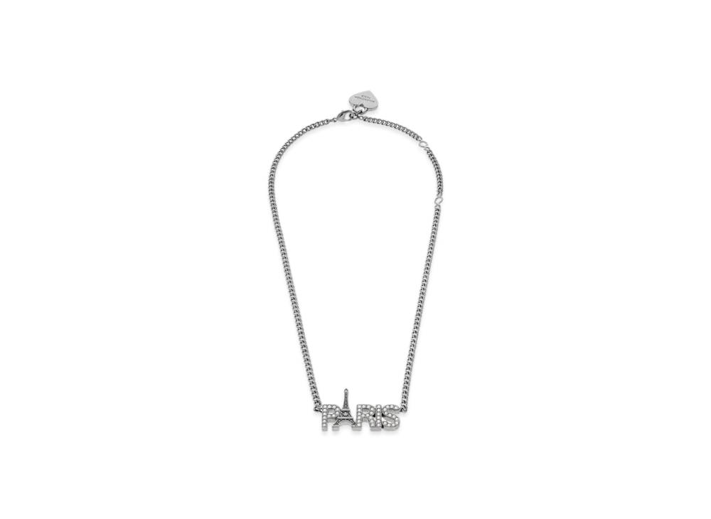 BALENCIAGA Paris Souvenir Necklace in Brass with Rhinestones "Silver/Shiny Silver"