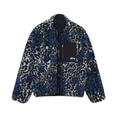 Stussy Sherpa Reversible Jacket "Blue Leopard"