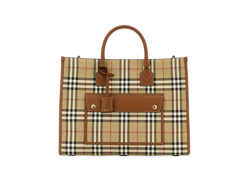 Burberry Women's Printed Canvas Medium Freya Shopping Bag "Checked"