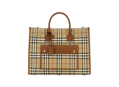 Burberry Women's Printed Canvas Medium Freya Shopping Bag "Checked"