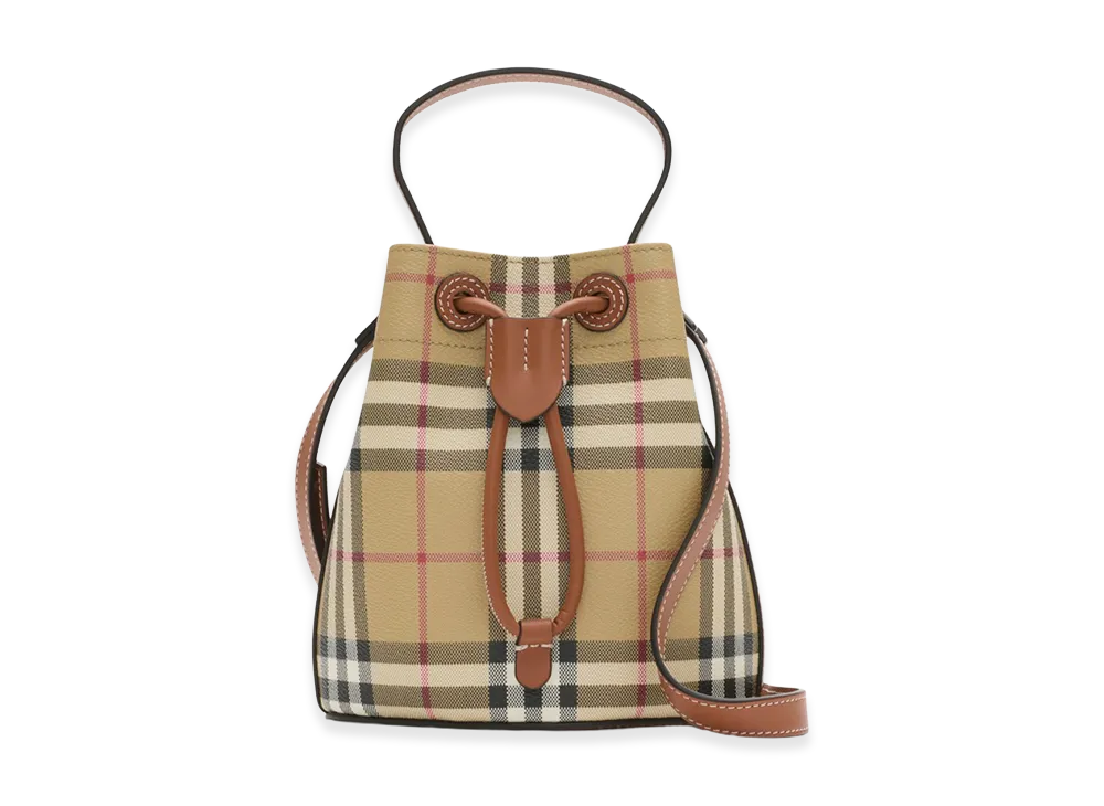 Burberry Women's Mini Check Bucket Bag "Archive Beige/Briar Brown"