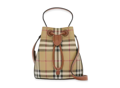 Burberry Women's Mini Check Bucket Bag "Archive Beige/Briar Brown"