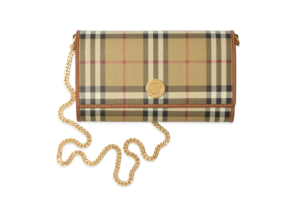 Burberry Women's Check Chain Strap Wallet "Archive Beige/Briar Brown"
