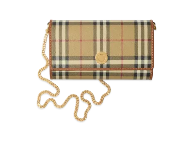 Burberry Women's Check Chain Strap Wallet "Archive Beige/Briar Brown"