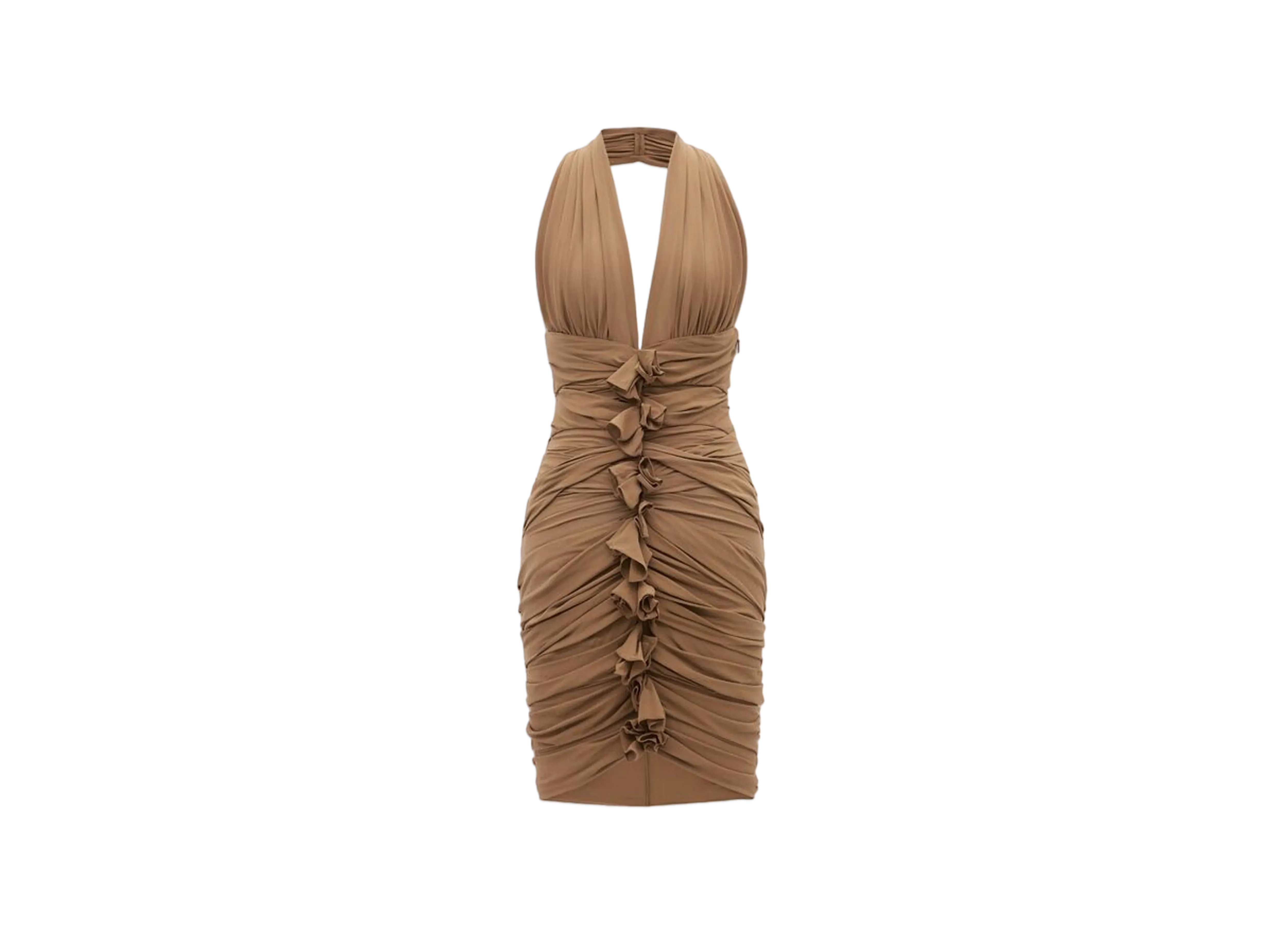 Saint Laurent Women's Halter Dress in Silk Crepe "Dark Beige"